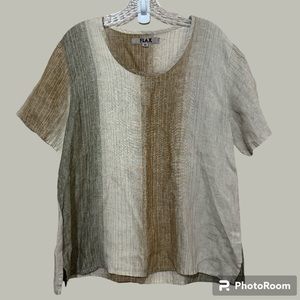 FLAX Linen Striped Short Sleeve Top Size Medium !